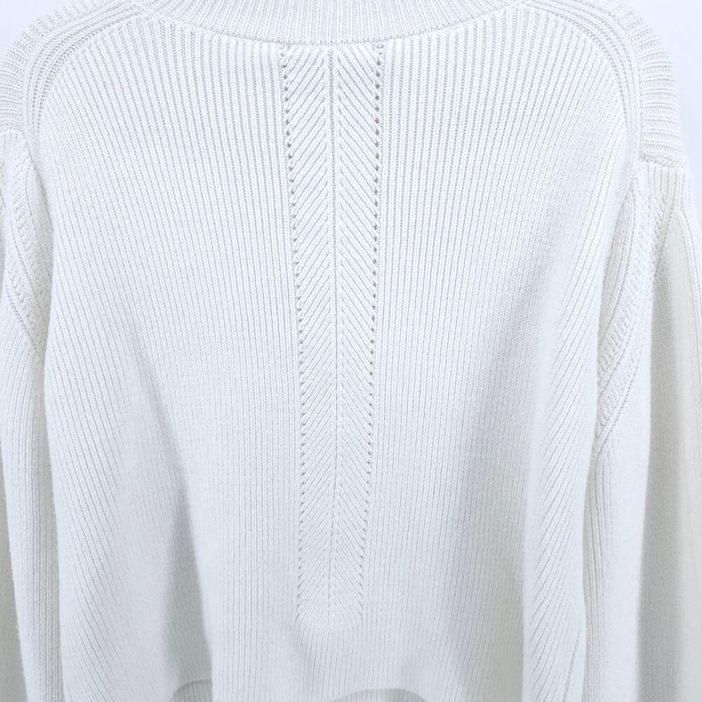French Connection White Polymide Crop LaceKnit MockNeck Sweater Balloon Sleeve M - Picture 11 of 11